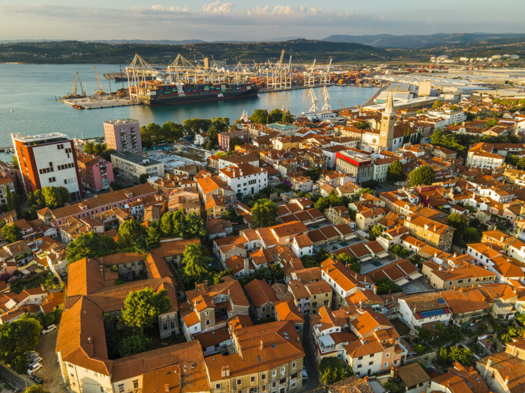 Aerial View of Koper Town in Slovenia and Koper Port.