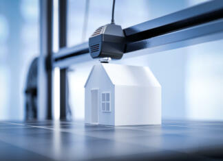 5 industrij, ki cvetijo zaradi 3D tiskanja Single-family house 3d printing concept. Symbolic house building using modern technologies. 3d illustration.