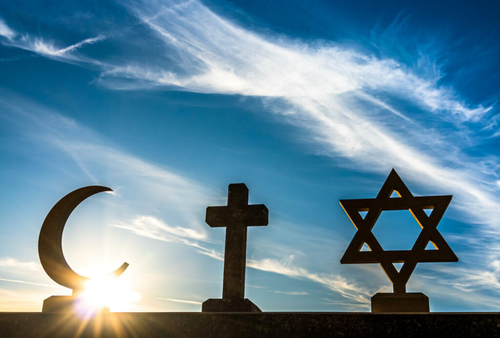 the three symbols of Judaism, Christianity and Islam - photo