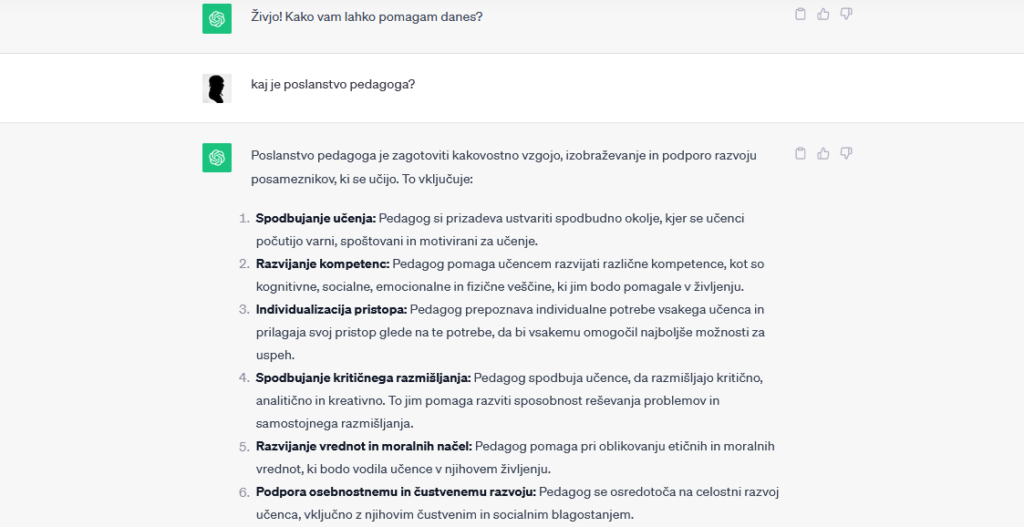 pogovor s ChatGPT