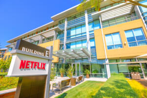 Los Gatos, California, United States - August 12, 2018: The new campus of Netflix HQ made of self-darkening intelligent glass for optimal lighting in Silicon Valley.