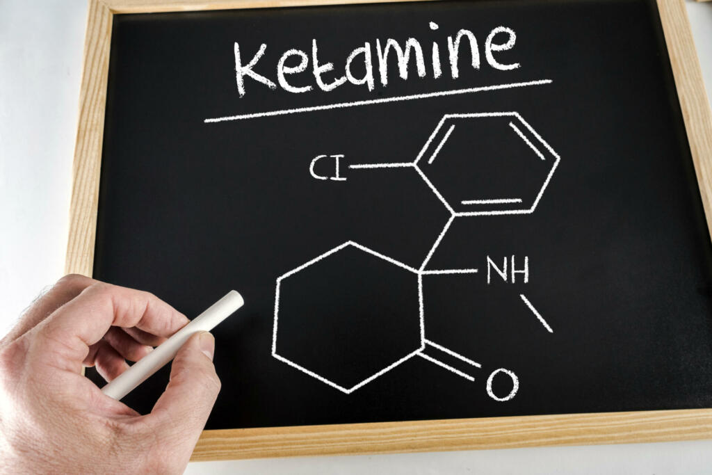 Conceptual diagram drawn with chalk on a Blackboard of the ketamine, education concept