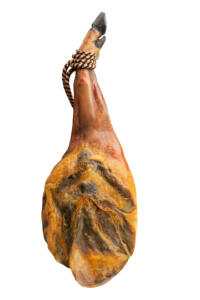 Cured spanish serrano ham leg isolated on white