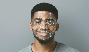 Face detection and recognition of african-american man. Computer vision and artificial intelligence concept
