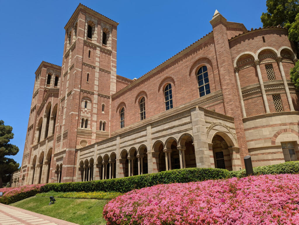 Los Angeles, California - June 21, 2022: The Royce Hall concert hall at Dickson Court on the UCLA campus
