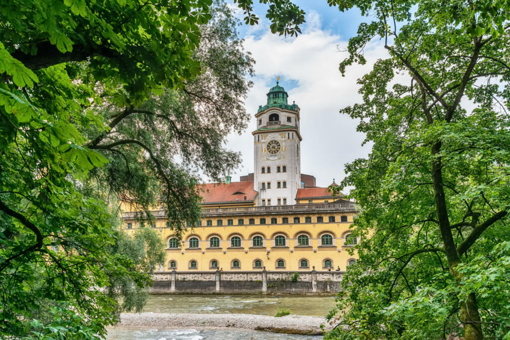 Munich, Germany June 09, 2018: Müllersches Volksbad and River Isar, Munich, Germany