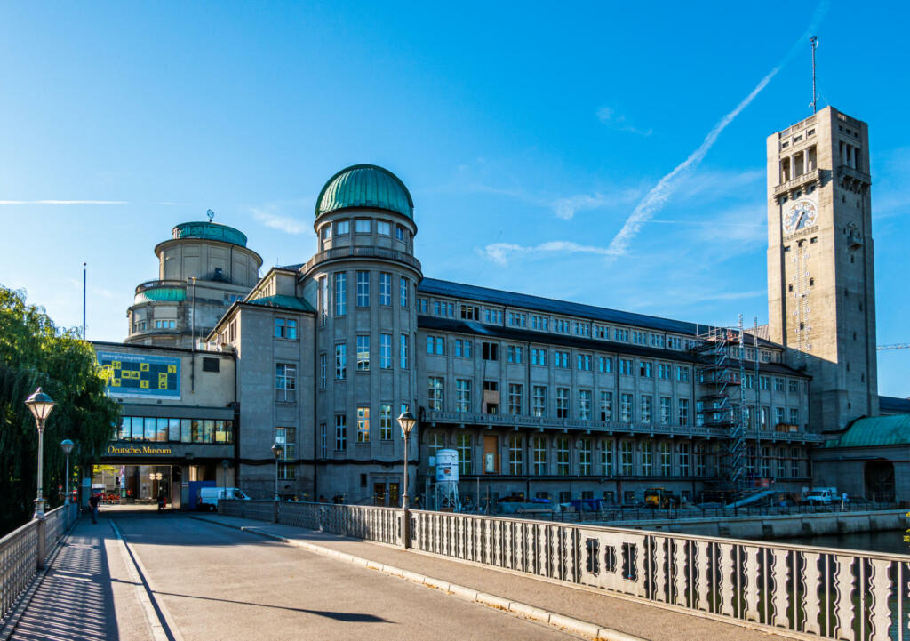 Munich, Germany - September 12: famous german museum (deutsches Museum) with new entrance area in munich on September 12, 2018