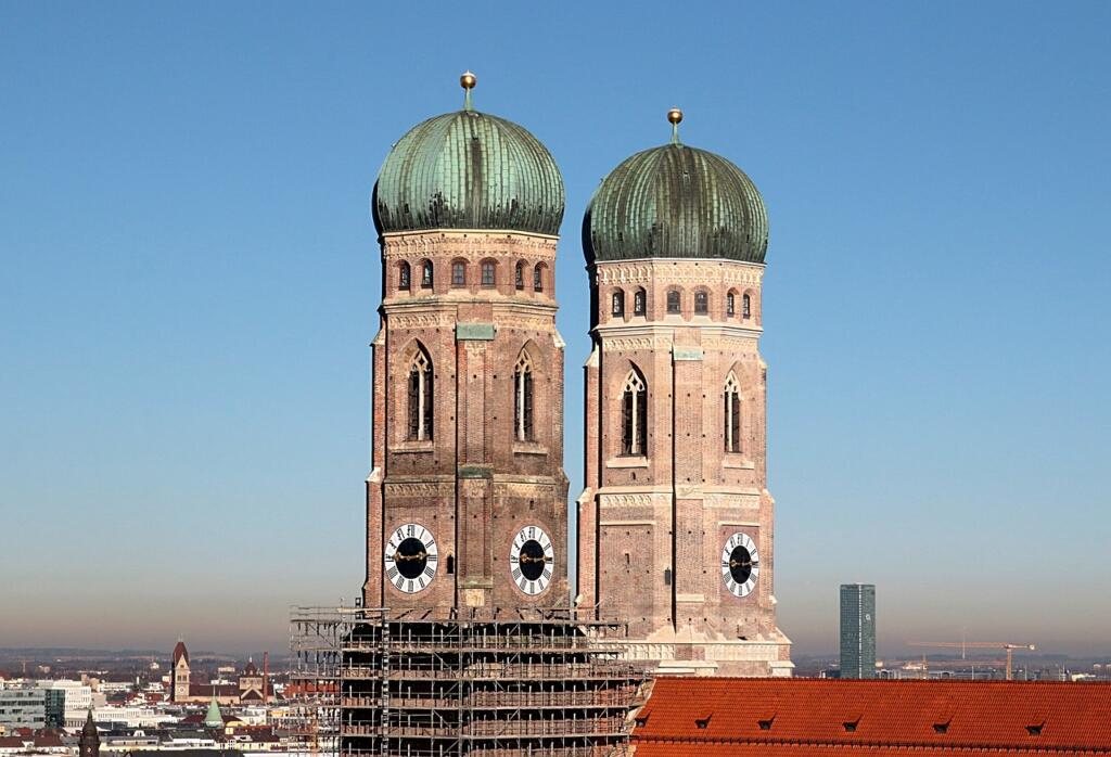 woman church, munich, towers