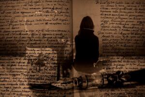 woman, vintage manuscript, old paper