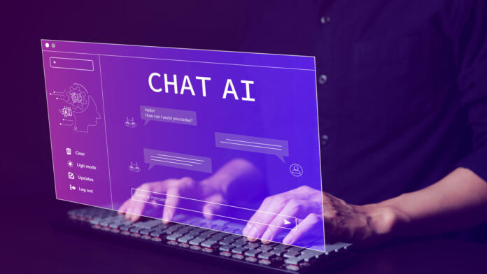 A.I., Chat with AI or Artificial Intelligence technology. Man using a laptop computer chatting with an intelligent artificial intelligence asks for the answers he wants. Smart assistant futuristic,