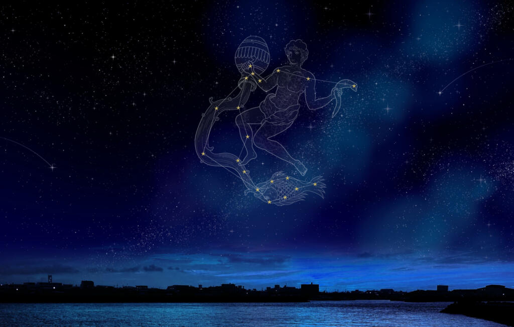 Aquarius floating in the night sky