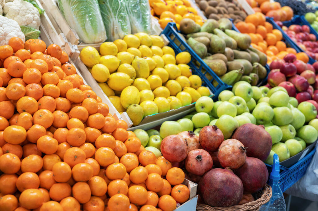 Assortment of fresh fruits at market