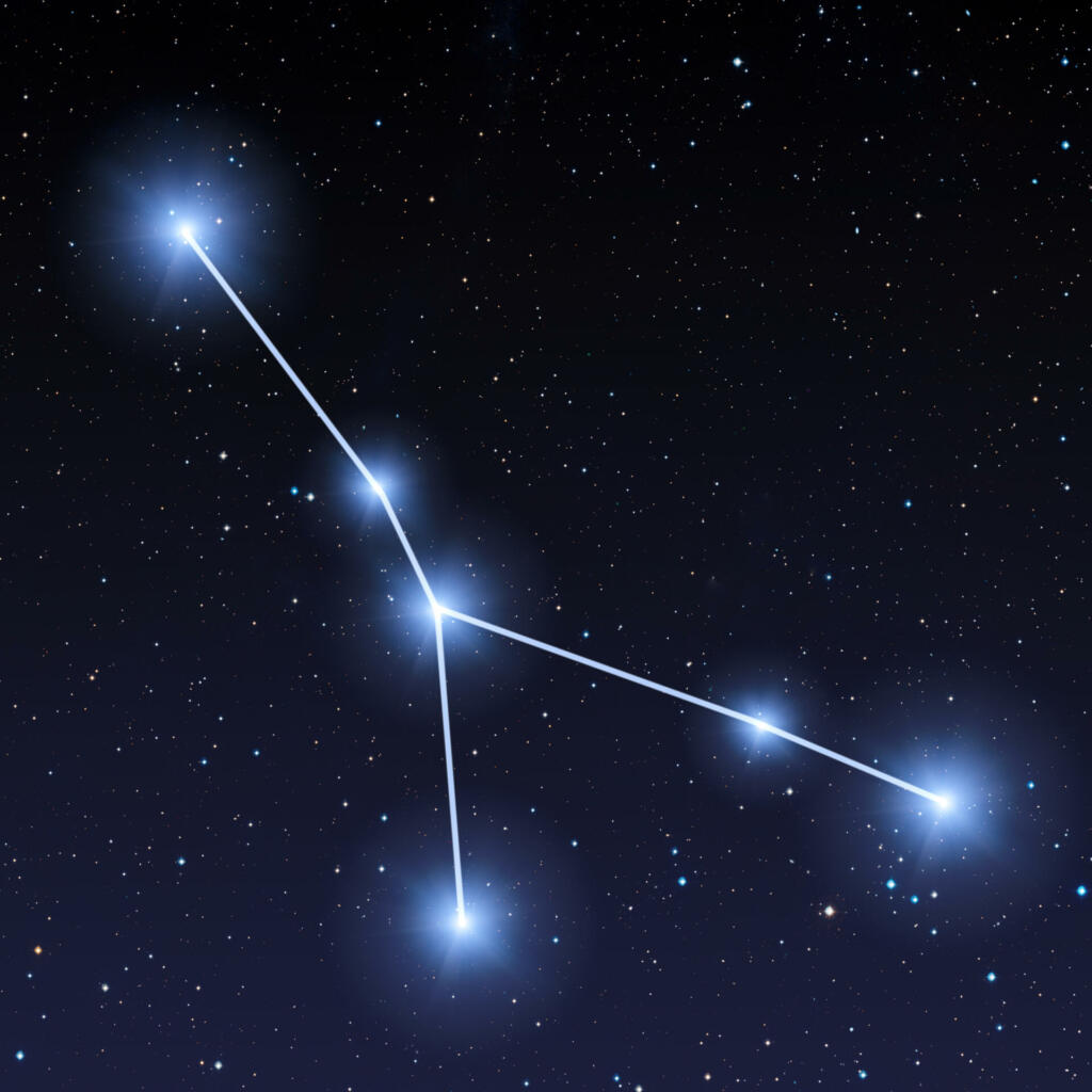 Cancer constellation in night sky with bright blue stars