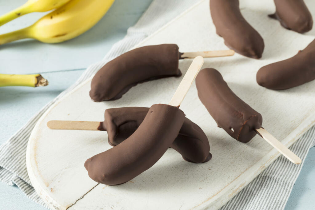 Homemade Frozen Chocolate Covered Bananas on a Stick