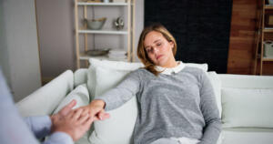 Hypnotherapy Psychotherapy Treatment. Woman Hypnotized By Hypnotist