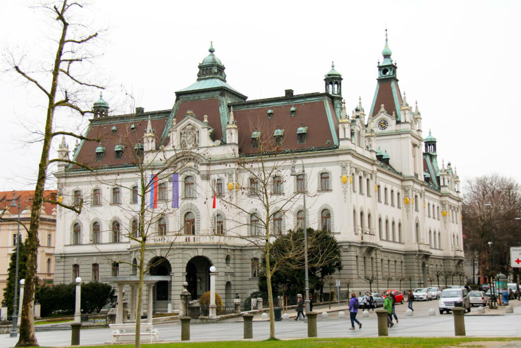 Ljubljana, Slovenia-March 27, 2015:  Located on busy Congress Square in the heart of the nation's capital, is the University of Ljubljana, the oldest and largest university of the country.