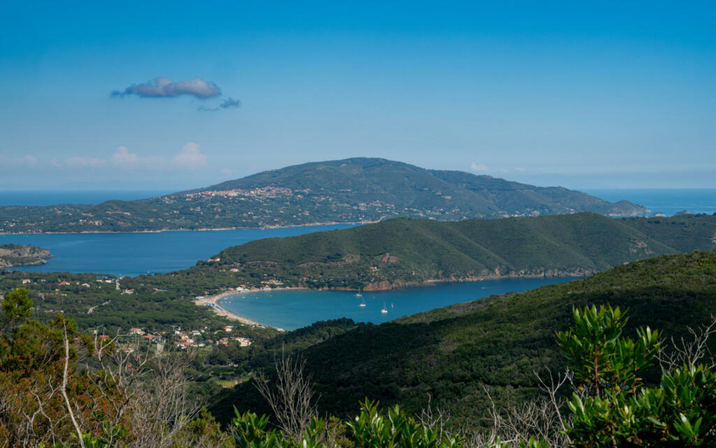 Scenic view on the landscape and blue waters near Campo nell'Elba on the Italian island of Elba