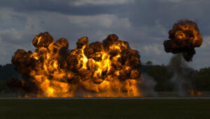 Simulated bombing run along runway