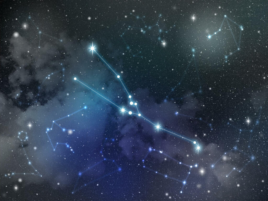 Zodiac star,Taurus constellation, on night sky with cloud and stars