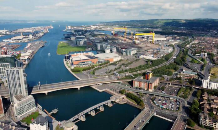 Aerial view of A2 Sydenham Bypass Belfast City Northern Ireland