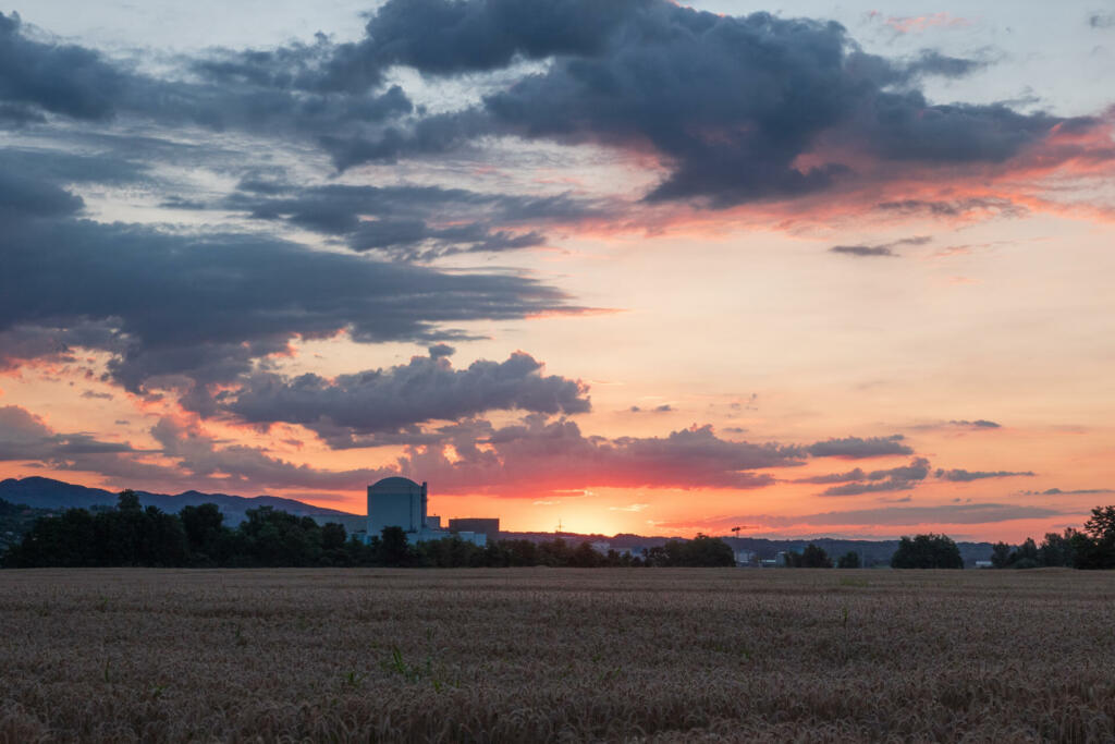 Beautiful sunrise close to Krsko Nuclear Power Plant, Posavje, Slovenia