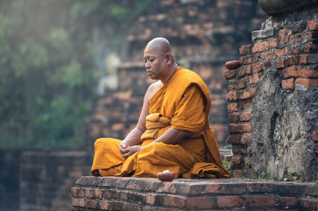 buddhist, monk, sitting