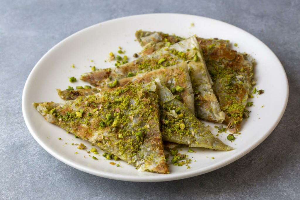 Delicious Turkish Traditional Dessert Katmer From Gaziantep - green pistachio