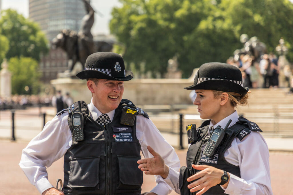 London. June 9 2018. A view of 2 female police officers during the Queens birthday celebrations of Trooping the Colour.