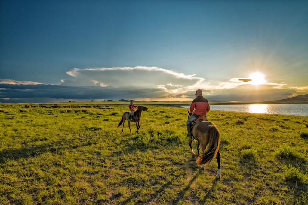 nomadic children, sunset, nature