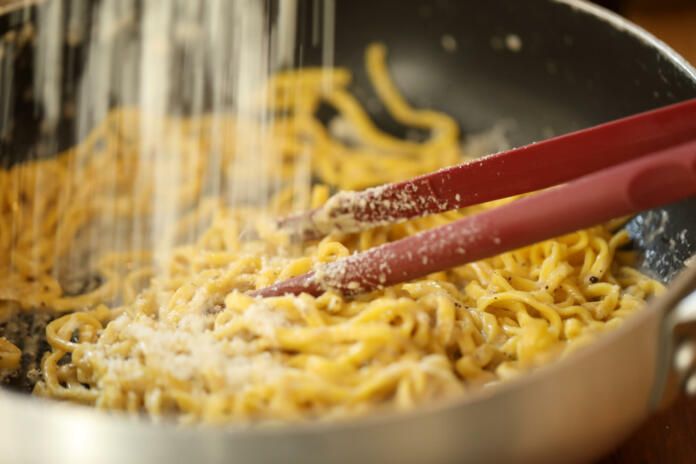 Pecorino cheese for cacio e pepe pasta in Rome Italy in Italy, Lazio, Rome