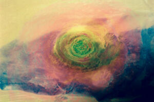 Sahara eye. Richat Structure in Western Mauritania. Colorful collage. Elements of this image furnished by NASA.