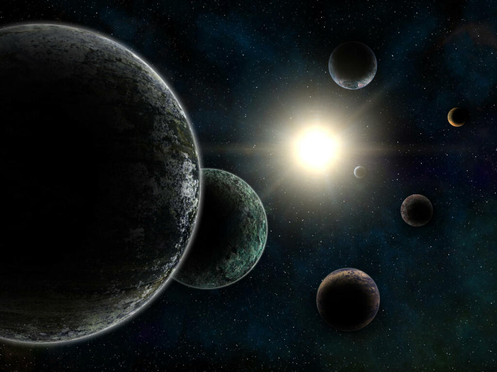 3d render of unreal Trappist-1 exoplanets system