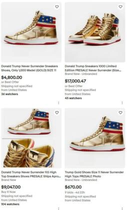 Posnetki zaslona Trumpovih čevljev z Ebaya