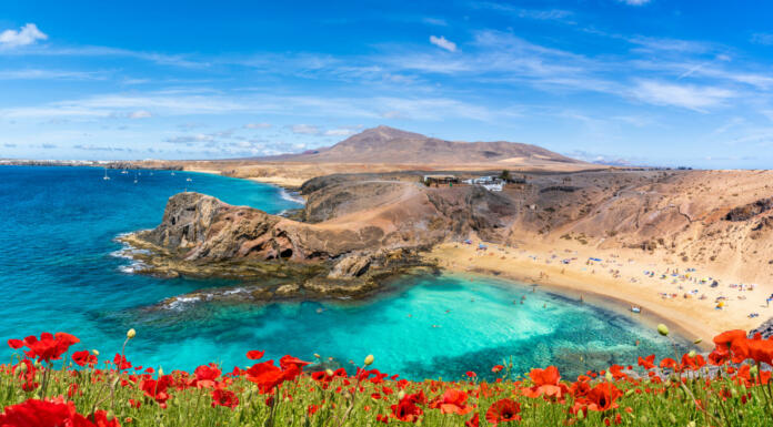Landscape with Papagayo beach, Lanzarote, Canary Islands, Spain