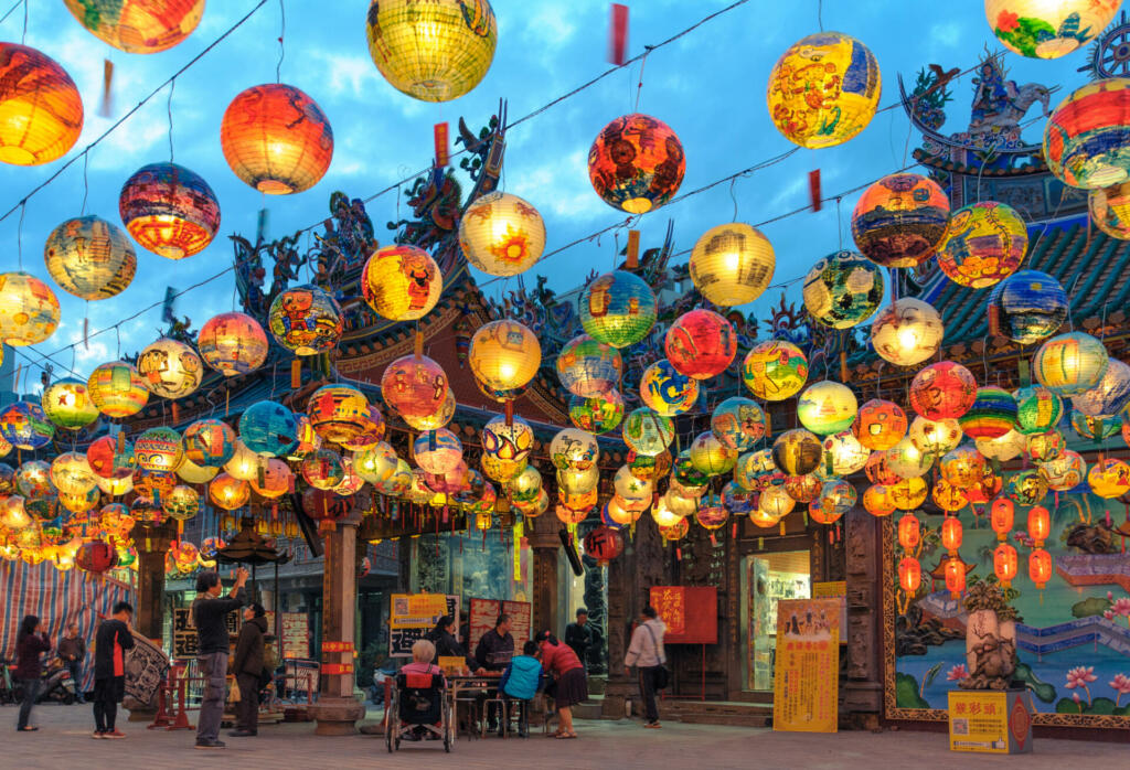 Tainan, Taiwan - February 28, 2016: Pu Ji Temple Lunar New Year Painted Lantern Festival in Tainan. Pu ji temple the first Wang Ye Temple in Taiwan.