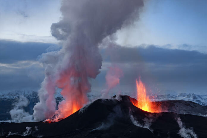 Volcano eruption in Eyjafjallajokull in Iceland