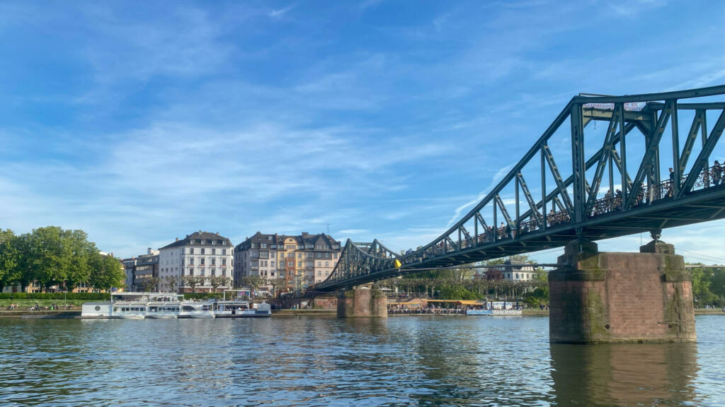 Eiserner Steg or Iron Footbridge, a footbridge spanning the river Main in the city of Frankfurt, Germany, which connects the center of Frankfurt with the district of Sachsenhausen