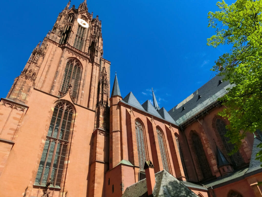 Frankfurt am Main, Germany - April 20, 2022: Church near old center at Frankfurt am Main, Germany on April 24, 2022