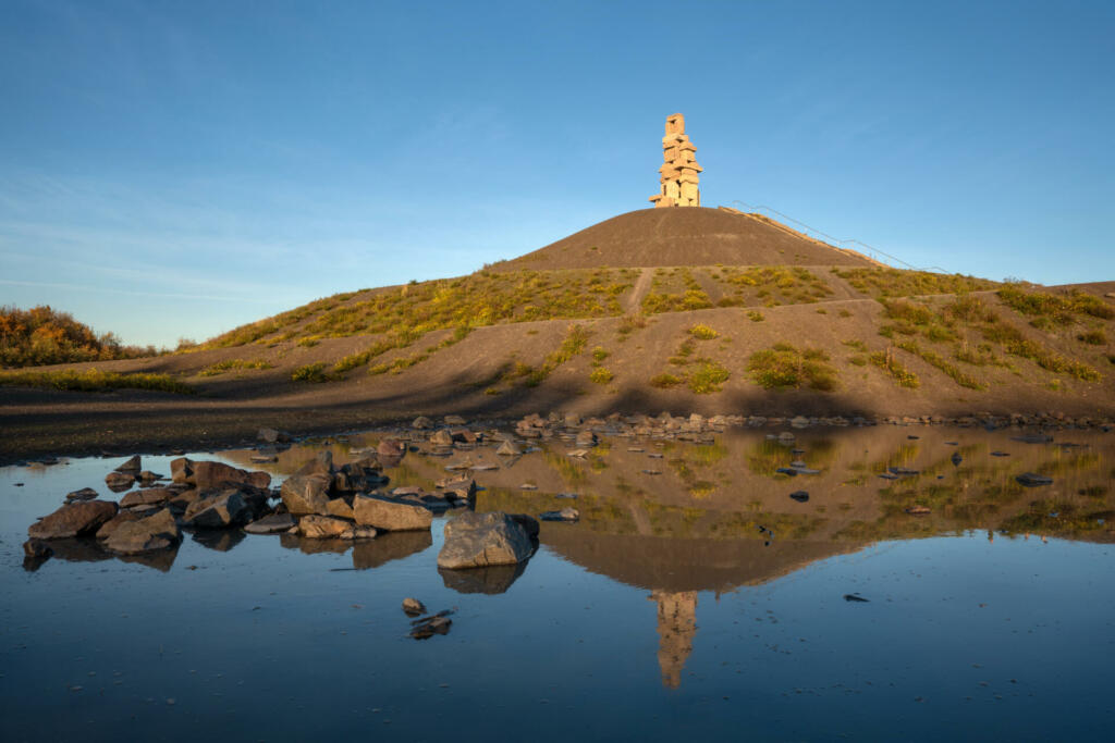 Gelsenkirchen, Germany – November 06, 2020: GELSENKIRCHEN, GERMANY - NOVEMBER 6, 2020: Rheinelbe tip, landmark of Ruhr Metropolis against sky on November 6, 2020 in Gelsenkirchen, Germany