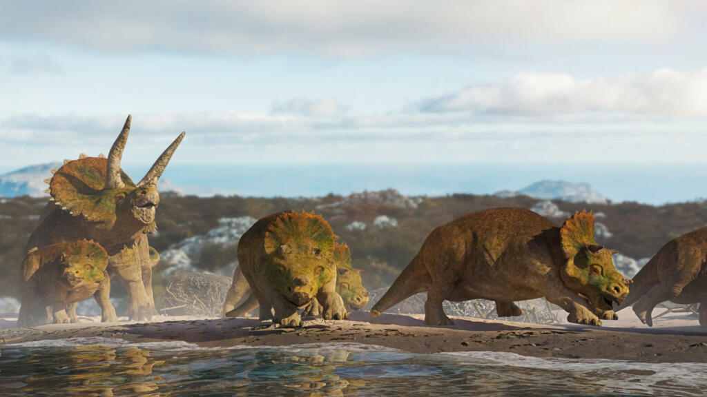 huge herbivore dinosaurs in beautiful landscape