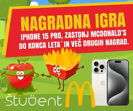 Nagradna igra: iPhone 15 pro, McDonald's do konca leta in več nagrad.