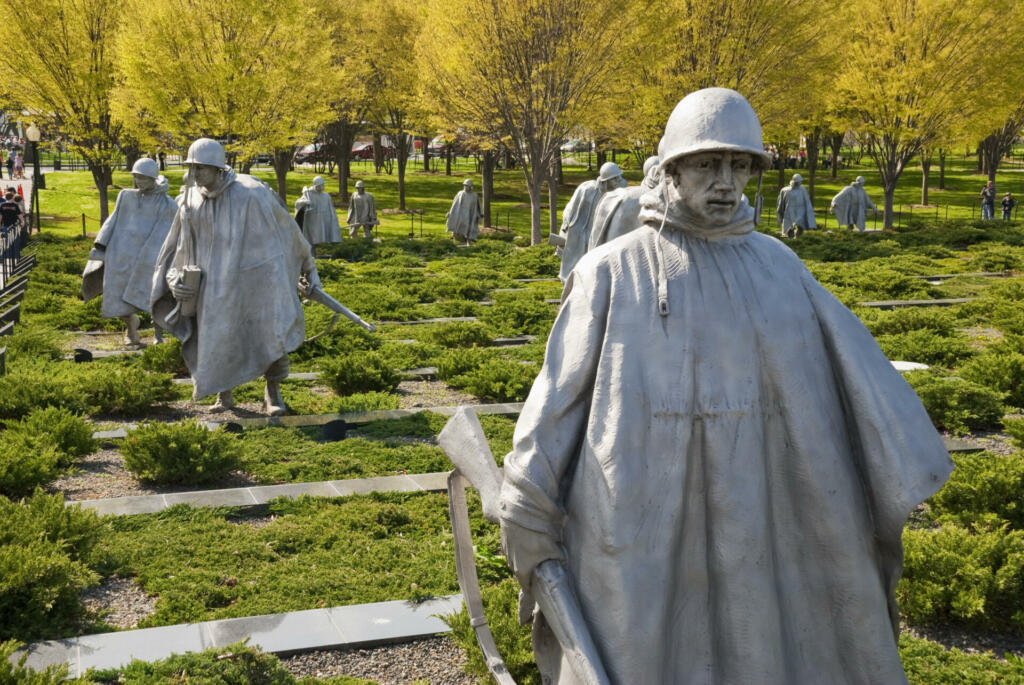 Washington DC, USA - April 9, 2008: Statues at the Korean War Memorial, located adjacent to the Lincoln Memorial, on a beautiful spring day