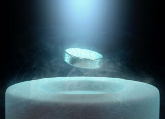 Zgodba o superprevodniku LK-99 Image concept of magnetic levitating above a high-temperature superconductor, cooled with liquid nitrogen.