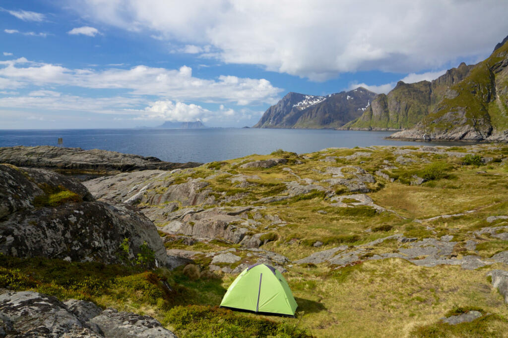 Lofoten islands in Norway are well known for their scenic wild-camping spots. Camping place near village A i Lofoten