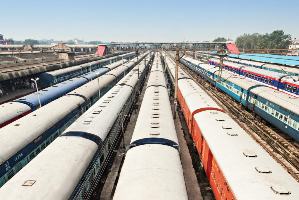 Many trains at New Delhi train station, India