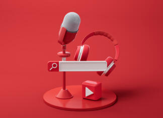 Kako postati uspešen vloger? Microphone and live streaming, 3d rendering. Digital drawing.