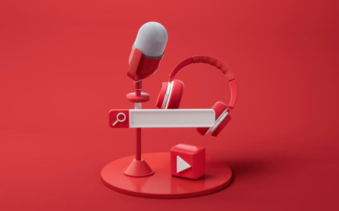 Microphone and live streaming, 3d rendering. Digital drawing.