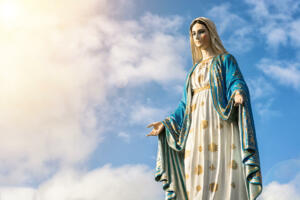 Virgin Mary statue with nice sky background