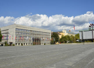 Na Trgu republike bo zrasel nov spomenik Ljubljana, Slovenia - September 4th 2022. Republic Square or Trg Republike in the centre of Ljubljana, Slovenia