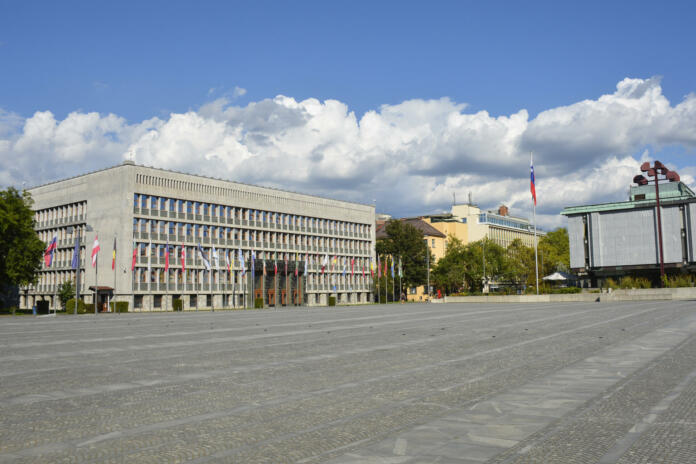 Ljubljana, Slovenia - September 4th 2022. Republic Square or Trg Republike in the centre of Ljubljana, Slovenia